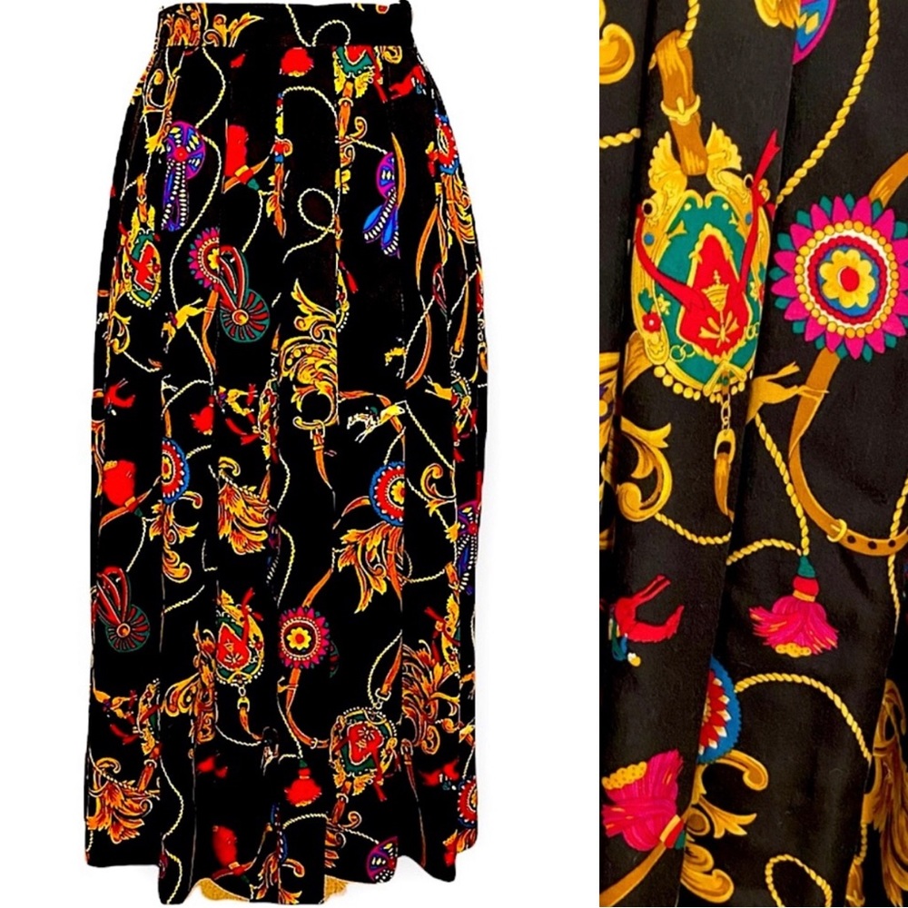VINTAGE 80s SUSAN BRISTOL PETITES PLEATED EQUESTRIAN MIDI SKIRT